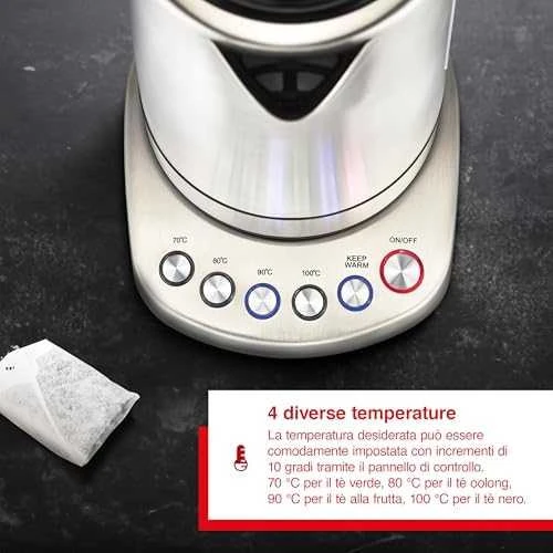 SLS Solis Vario Temp Virdulys elektrinis virdulys 1,7 L 2200 W Nerūdijančiojo plieno