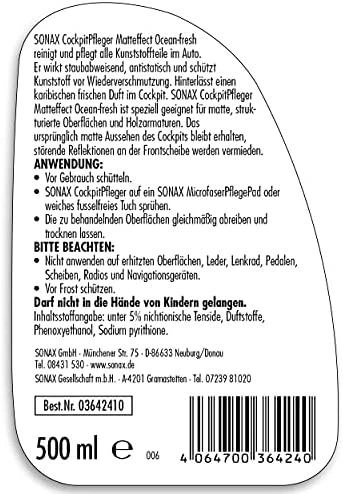 SONAX Prietaisų skydelio valiklis, matinis Ocean Fresh, 500ml 364241