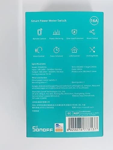 SONOFF POWR316 išmanusis 1 kanalo jungiklis Wi-Fi su elektros sąnaudų apskaita