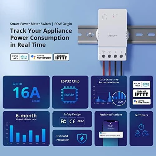 SONOFF POWR316 išmanusis 1 kanalo jungiklis Wi-Fi su elektros sąnaudų apskaita