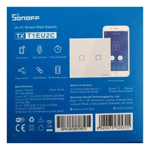Išmanusis jungiklis WiFi + RF 433 Sonoff T1 EU TX - 2 kanalai