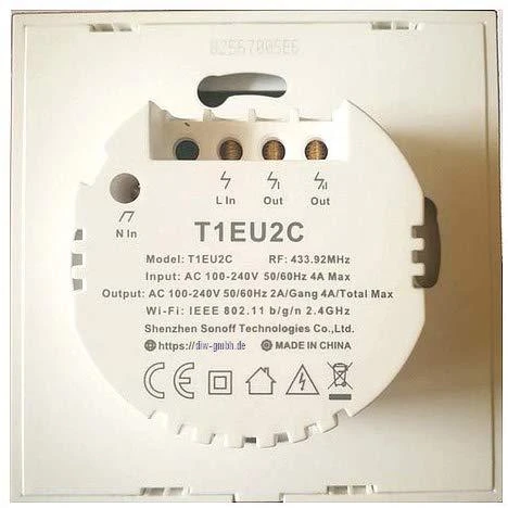 Išmanusis jungiklis WiFi + RF 433 Sonoff T1 EU TX - 2 kanalai