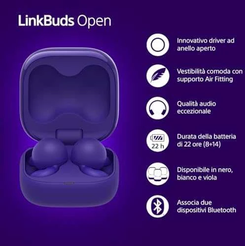Ausinės Sony LinkBuds Open, Violetinės spalvos
