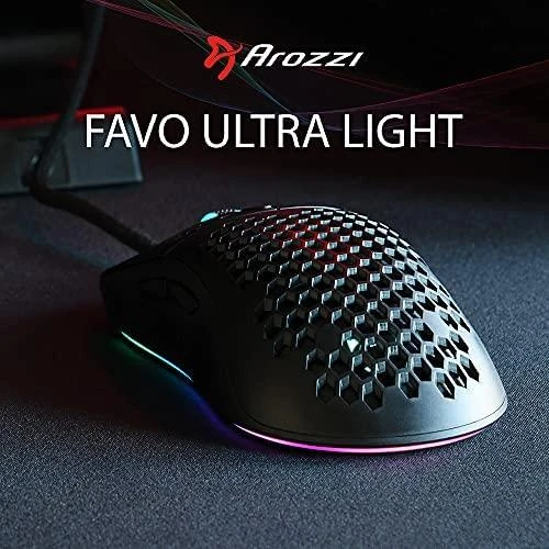 Itin lengva Žaidimų Pelė Arozzi Favo, su RGB pašvietimu, Pixart 3389 sensorius, Omron 20M switches, Juoda