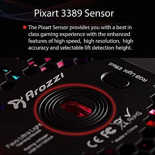 Itin lengva Žaidimų Pelė Arozzi Favo, su RGB pašvietimu, Pixart 3389 sensorius, Omron 20M switches, Juoda