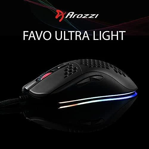 Itin lengva Žaidimų Pelė Arozzi Favo, su RGB pašvietimu, Pixart 3389 sensorius, Omron 20M switches, Juoda