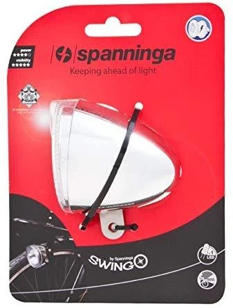 SPANNINGA Swingo XB priekinis žibintas 10 liuksų / 50 liumenų + chromo baterijos (SNG-H070017)