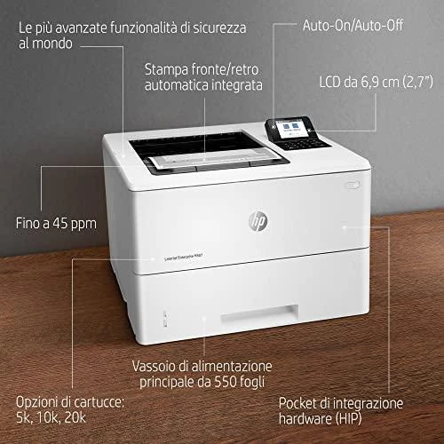 Hewlett Packard (HP) HP LaserJet Enterprise M507dn Spausdintuvas - A4 Mono lazerinis, Spausdinimas, Automatinis dokumentų tiektuvas, Auto-Duplex, LAN, 43ppm, 2000-7500 puslapių per mėnesį (pakeičia M506dn)