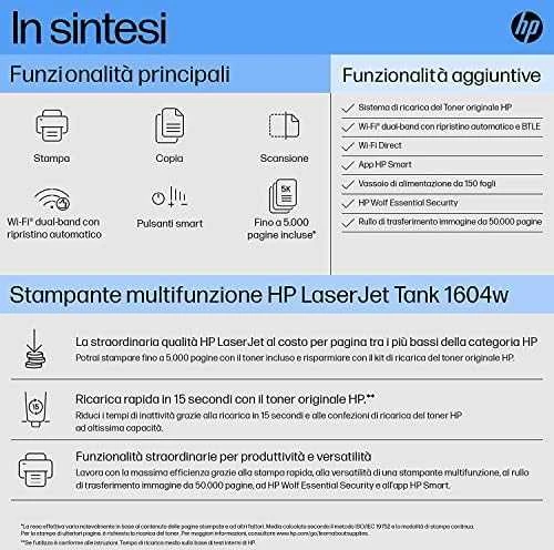 Hewlett Packard (HP) HP LaserJet Tank 1604w AIO All-in-One Spausdintuvas - A4 Mono lazerinis, Print/Copy/Scan, Wifi, 23ppm, 250-2500 pages per men (pakeičia Neverstop)