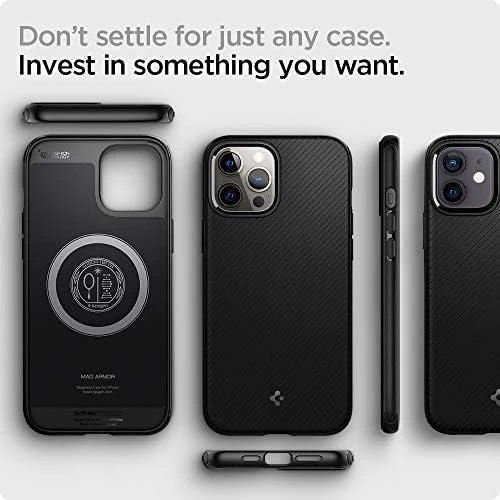 Spigen Mag Armor dėklas, skirtas iPhone 12 / 12 Pro matinės juodos spalvos
