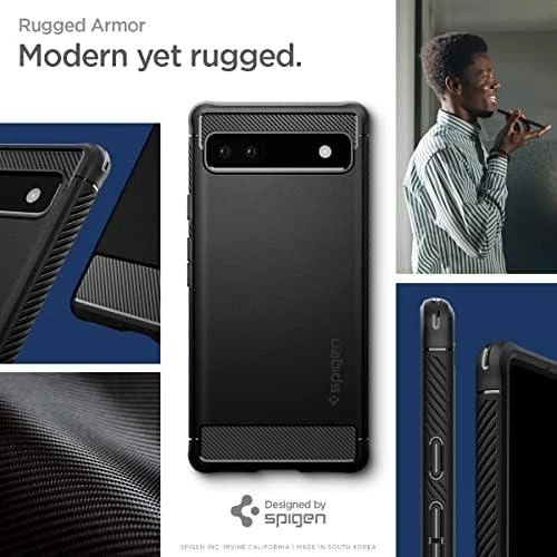 Dėklas Spigen Rugged Armor, juodas - Google Pixel 6a