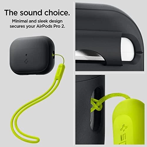 Spigen silikoninis dėklas Silicone Fit juodas + dirželis Phantom Žalias – AirPods Pro (2-os kartos)