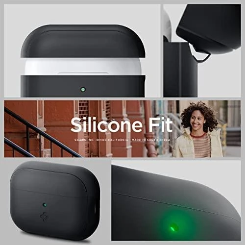 Spigen silikoninis dėklas Silicone Fit juodas + dirželis Phantom Žalias – AirPods Pro (2-os kartos)