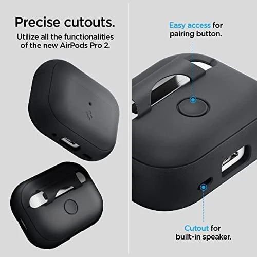 Spigen silikoninis dėklas Silicone Fit juodas + dirželis Phantom Žalias – AirPods Pro (2-os kartos)