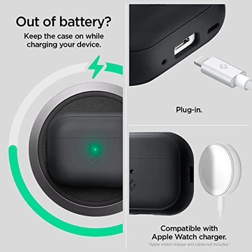 Spigen silikoninis dėklas Silicone Fit juodas + dirželis Phantom Žalias – AirPods Pro (2-os kartos)