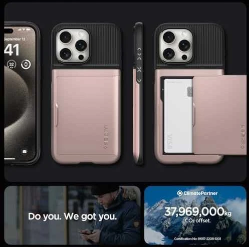 Dėklas Spigen Slim Armor CS, rose auksinis – Apple iPhone 15 Pro Max