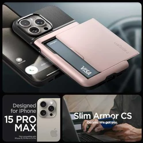 Dėklas Spigen Slim Armor CS, rose auksinis – Apple iPhone 15 Pro Max