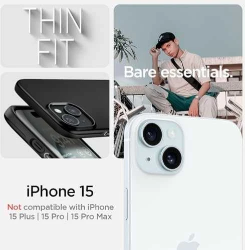 Spigen Thin Fit dėklas skirtas Apple iPhone 15,  spalva - Juoda