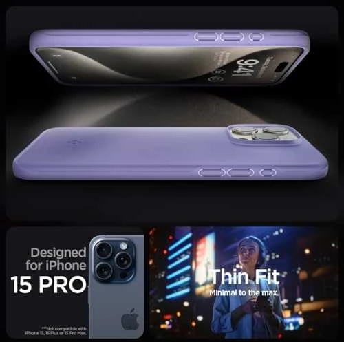 Spigen Thin Fit dėklas skirtas Apple iPhone 15 Pro,  spalva - Iris Purple