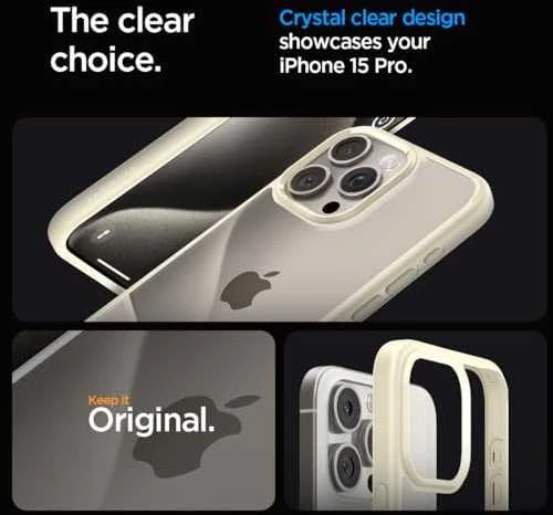 Dėklas Spigen Ultra Hybrid for iPhone 15 Pro Mute rusvai gelsvas