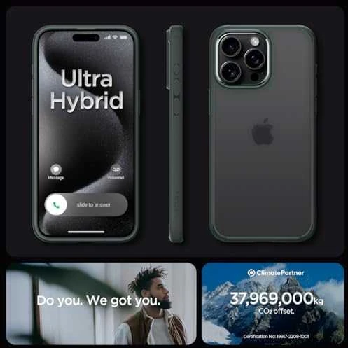Spigen Ultra Hybrid Matte dėklas skirtas Apple iPhone 15 Pro Max, spalva - Frost Green