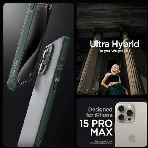 Spigen Ultra Hybrid Matte dėklas skirtas Apple iPhone 15 Pro Max, spalva - Frost Green