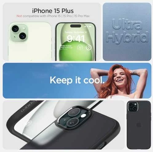 Spigen Ultra Hybrid Matte dėklas skirtas Apple iPhone 15 Plus, spalva - Frost Black