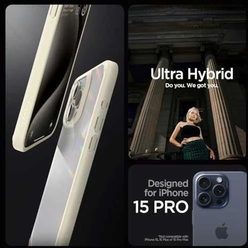 Dėklas Spigen Ultra Hybrid for iPhone 15 Pro Mute rusvai gelsvas