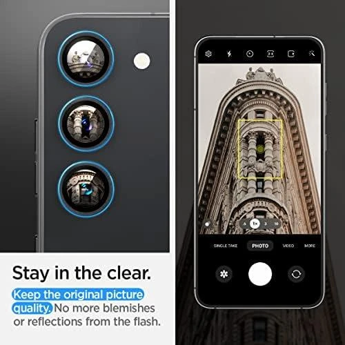 „Spigen Optik Pro GLAS.TR EZ Fit“ fotoaparato apsauginis stikliukas, 2 vnt., skirtas „Samsung Galaxy S23 / 23+“ (juodas)