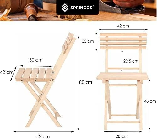 Medinis sulankstomas komplektas Springos BS001 su 2 kėdėmis ir stalu