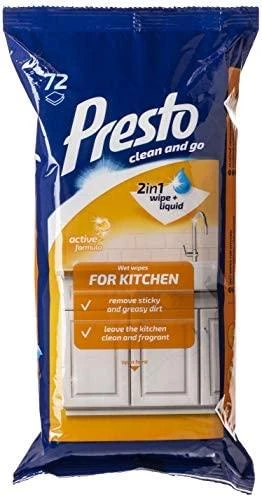 Drėgnos servėtėles virtuvei Presto Clean and Go 72 vnt.