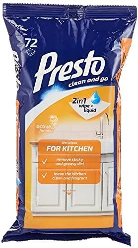 Drėgnos servėtėles virtuvei Presto Clean and Go 72 vnt.