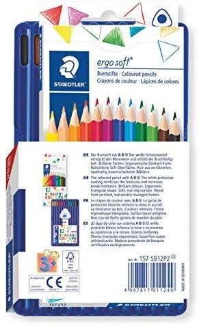 Spalvoti pieštukai tribriauniai STAEDTLER ERGO SOFT, 12 spalvų