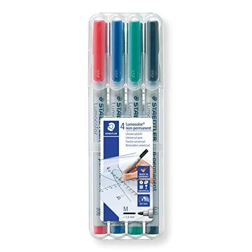 Staedtler LUMOCOLOR Sauso trynimo žymeklis OHP M, 4 spalvų dėklas (STA018)