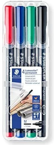Staedtler Lumocolor 317 WP4 marker permanentny Juodas, Mėlyna, Žalias, Raudona 4 vnt.