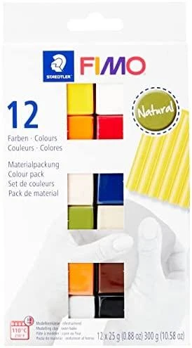 Staedtler FIMO 8023 C, Modelis, Juoda, Mėlyna, Šokoladinė, Konjako spalva, Pilka, Alyvuogių, Oranžinė, Rožinė, Raudona, Balta, Geltona, 12 vnt., 12 spalvų, 110 °C, 30 min.