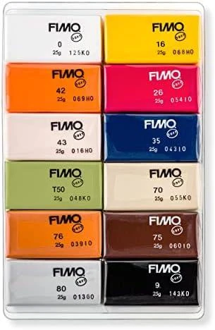 Staedtler FIMO 8023 C, Modelis, Juoda, Mėlyna, Šokoladinė, Konjako spalva, Pilka, Alyvuogių, Oranžinė, Rožinė, Raudona, Balta, Geltona, 12 vnt., 12 spalvų, 110 °C, 30 min.