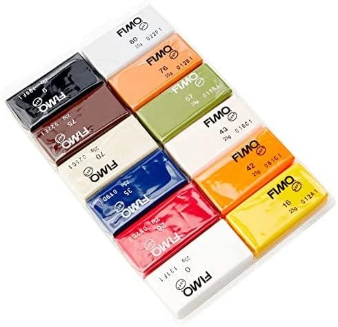 Staedtler FIMO 8023 C, Modelis, Juoda, Mėlyna, Šokoladinė, Konjako spalva, Pilka, Alyvuogių, Oranžinė, Rožinė, Raudona, Balta, Geltona, 12 vnt., 12 spalvų, 110 °C, 30 min.