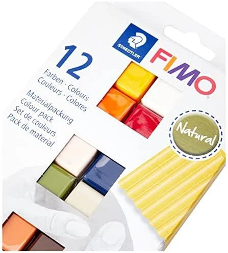 Staedtler FIMO 8023 C, Modelis, Juoda, Mėlyna, Šokoladinė, Konjako spalva, Pilka, Alyvuogių, Oranžinė, Rožinė, Raudona, Balta, Geltona, 12 vnt., 12 spalvų, 110 °C, 30 min.