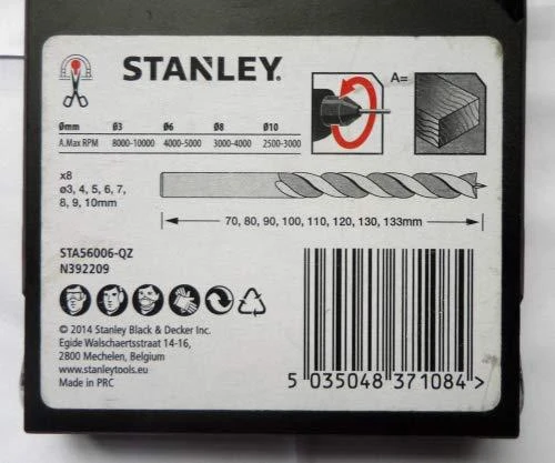 Grąžtas Stanley Rinkinys grąžtai medienai 8 vnt. 3-10 mm