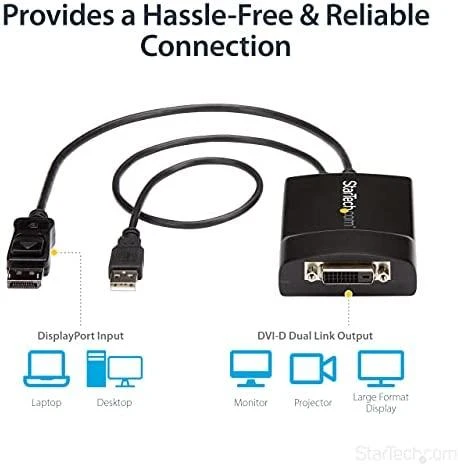 Adapteris AV StarTech DVI-D – DisplayPort + USB-A laidas (DP2DVID2)
