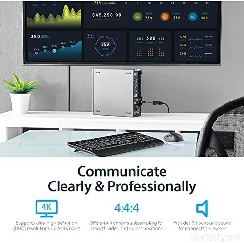 StarTech DP2HD4K60S DisplayPort aktyvusis adapteris 1x DP 1.4 kištukas iki 1x HDMI 2.0 A motelis