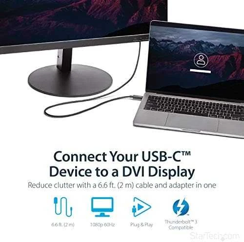 Kabelis USB StarTech USB-C - DVI-D 2 m Juodas (CDP2DVIMM2MB)