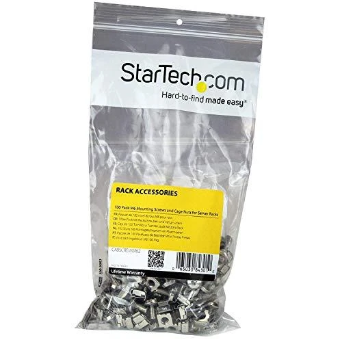 StarTech.com 100 vnt. M6 tvirtinimo varžtų ir narvelinių veržlių serverio stelažui, varžtas, metalas, lakštinis metalas, universalus, M6, kupolinė galvutė