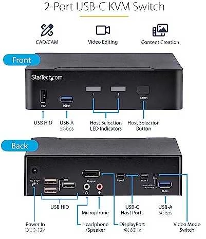 „StarTech“ KVM komutatorius, 2 prievadų, USB-C, KVM komutatorius