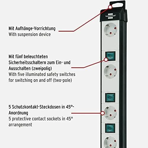 Brennenstuhl Premium Line Technics, prailgintuvas 5xCEE 7/4, 1xCEE 7/7, 5xmygtukai, 3m, apsauga nuo augintinių, juodas / pilkas1951550600 / GT-501