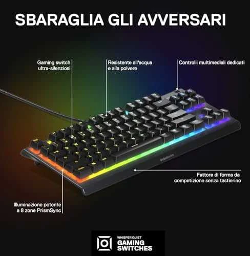 Žaidimų klaviatūra SteelSeries Apex 3 TKL, US kalba, Juodos spalvos