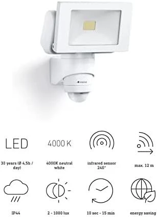 Steinel prožektorių LED projektorius 20W 4000K 1760lm IP44 su judesio ir prieblandos jutikliu baltas LS 150 LED ST052553