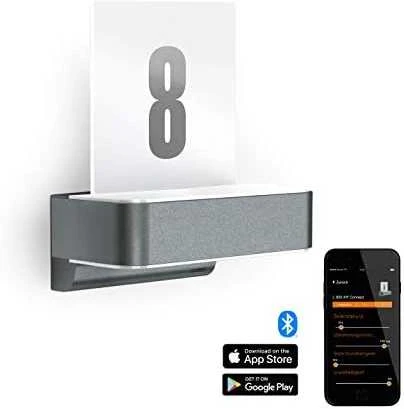 Steinel Sieninis šviestuvas, sieninis šviestuvas su judesio ir prieblandos jutikliu, „Bluetooth“, skaitmeninis l 820 led ihf connect antracito 12,5w / 858lm / aliuminio / 3000k / apačios viršus apšvietimas, numerių apšvietimas