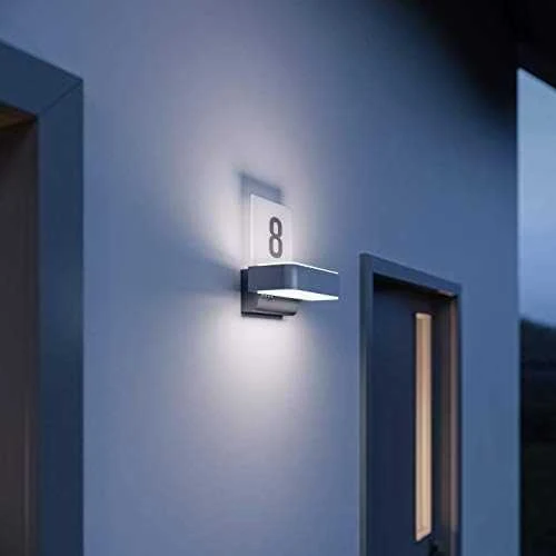 Steinel Sieninis šviestuvas, sieninis šviestuvas su judesio ir prieblandos jutikliu, „Bluetooth“, skaitmeninis l 820 led ihf connect antracito 12,5w / 858lm / aliuminio / 3000k / apačios viršus apšvietimas, numerių apšvietimas